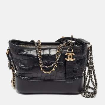 Pre Owned Chanel Black Leather and Crocodile CC Gabrielle Small Hobo