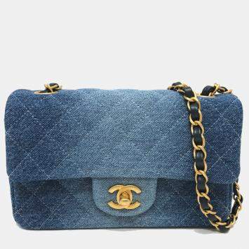 Pre Owned Chanel Blue Denim Matelasse Gradient Shoulder Bag