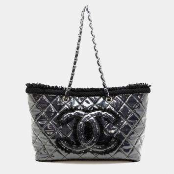 Pre Owned Chanel Black Tweed Fanny Chain Tote Bag