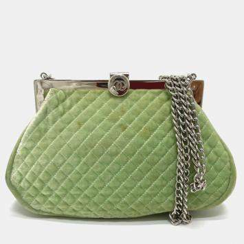 Pre Owned Chanel Green CC Mark Kisslock Bag Chain Shoulder Bag