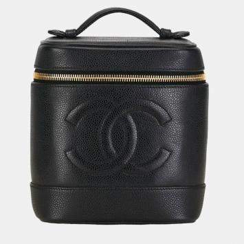 Chanel Black Gold Caviar Skin Coco Mark Handbag