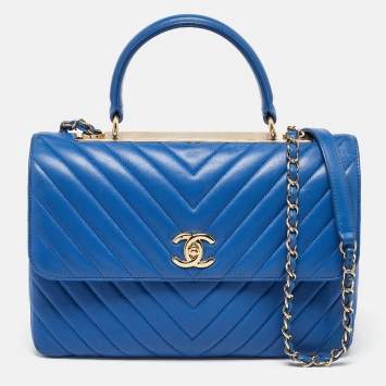 Pre Owned Chanel Blue Chevron Leather Medium Trendy CC Flap Bag