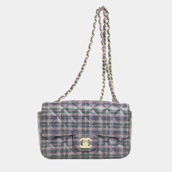 Pre Owned Chanel Leather Check Pattern Chain Shoulder Bag