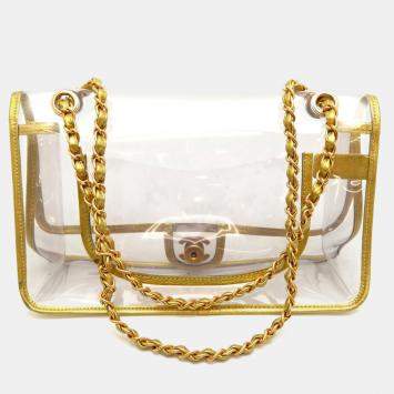 Pre Owned Chanel Gold Vinyl Chain Shoulder Bag