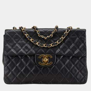 Pre Owned Chanel Black Lambskin Matelasse Coco Mark Chain Shoulder Bag