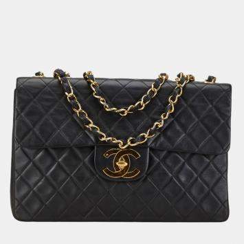 Pre Owned Chanel Black Lambskin Matelasse Coco Mark Chain Shoulder Bag