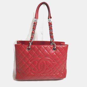 Pre Owned Chanel Red CC Mark Chain GST Tote Bag