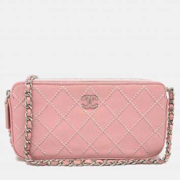 Pre Owned Chanel Pink CC Mark Chain Wallet Long Wallet