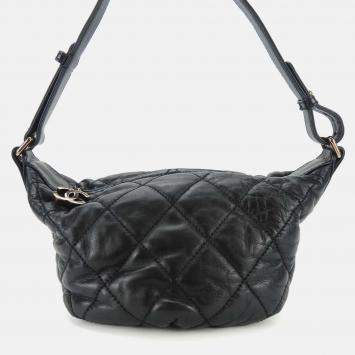 Pre Owned Chanel Black Leather Coco Mark Wild Stitch Shoulder Bag