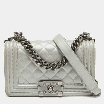 Pre Owned Chanel Grey Quilted Leather Mini Boy Flap Bag