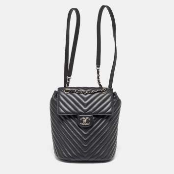 Pre Owned Chanel Black Chevron Leather Urban Spirit Backpack