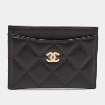 Pre Owned Chanel Black Quilted Leather CC Card Holder