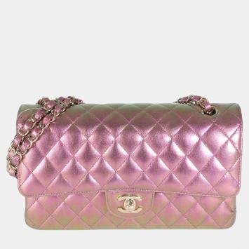Pre Owned Chanel Metallic Quilted Iridescent Lambskin Medium Classic Double Flap Bag