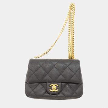 Pre Owned Chanel Caviar Skin Chain Shoulder Coco Mark Bag