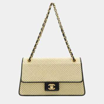 Pre Owned Chanel Cotton Jersey Enamel Micro Quilted Coco Mark Chain Shoulder Bag