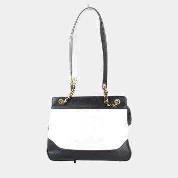 Pre Owned Chanel White Leather Bicolor Chain Shoulder Bag