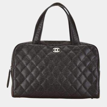 Chanel Brown Caviar Skin Coco Mark Boston Bag