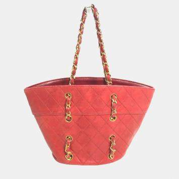 Pre Owned Chanel Red Gold vintage Chain Shoulder Bag