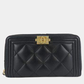 Pre Owned Chanel Black Caviar Skin Boy Round 23 Series Compact Wallet