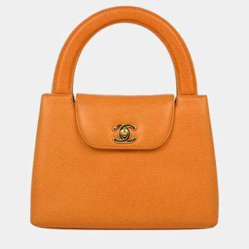 Pre Owned Chanel Orange Calfskin Handbag