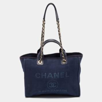 Pre Owned Chanel Navy Blue Canvas Medium Deauville Shopper Tote