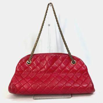 Pre Owned Chanel Red Gold CC Mark Double Chain Shoulder Bag