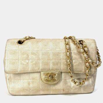 Pre Owned Chanel Beige CC Mark Double Chain Crossbody Bag