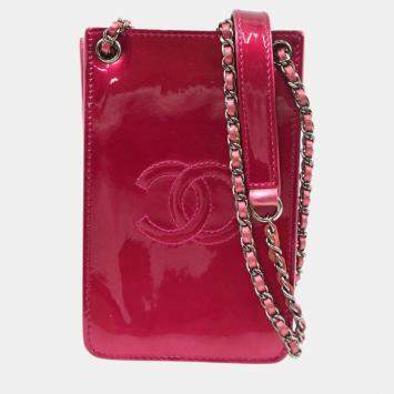 Pre Owned Chanel Pink Patent Leather Chain Pochette Shoulder Bag