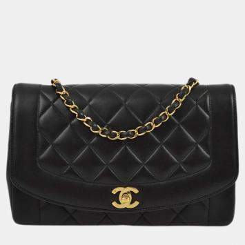 Pre Owned Chanel Black Lambskin Medium Diana Shoulder Bag