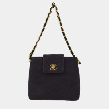 Pre Owned Chanel Black Canvas Camelia Chain Handbag