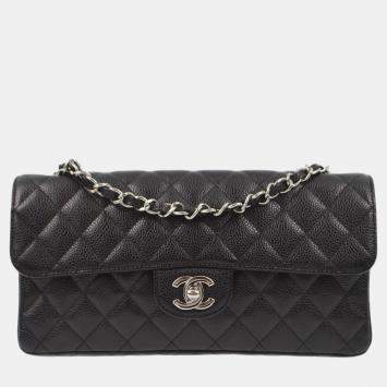 Pre Owned Chanel Black Calfskin East West Shoulder Bag