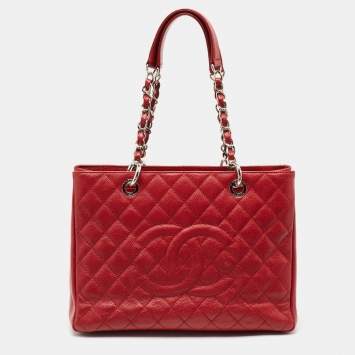 Pre Owned Chanel Red Quilted Caviar Leather GST Tote