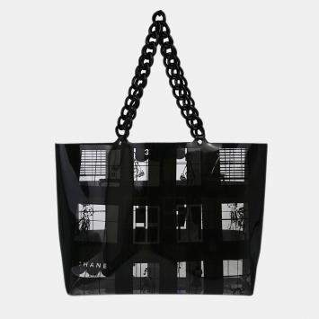 Pre Owned Chanel Black Vinyl Window Tote Handbag
