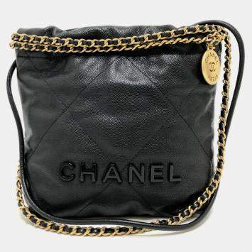 Pre Owned Chanel Black Caviar Skin Matelasse Chanel 22 Bag