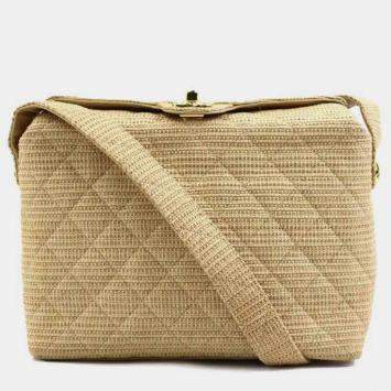 Pre Owned Chanel Beige Gold Raffia Shoulder Bag