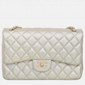 Pre Owned Chanel Metallic Perforated Jumbo Classic Double Flap Bag