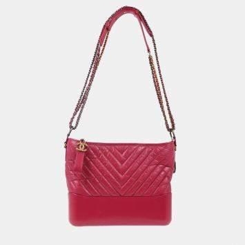 Pre Owned Chanel Pink Calfskin Medium Gabrielle Chevron Shoulder Bag