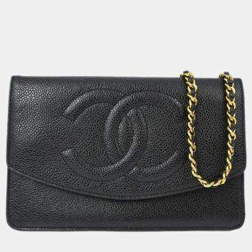 Chanel Black Calfskin Woc Chain Shoulder Wallet Bag