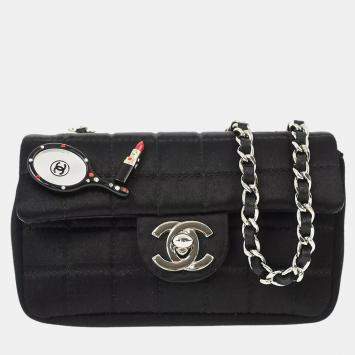 Pre Owned Chanel Black Satin Choco Bar Lipstick Shoulder Bag