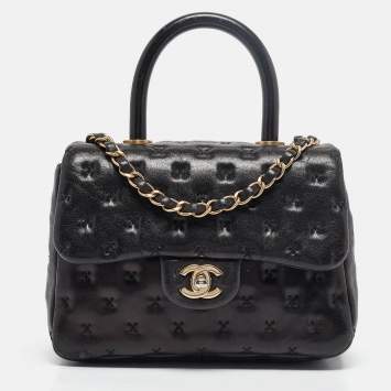 Chanel Black Cross Stitch Leather Mini Paris-Rome Coco Top Handle Bag