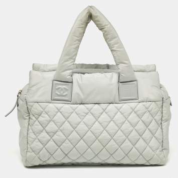 Pre Owned Chanel Mint Green Quilted Coated Nylon Coco Cocoon Tote