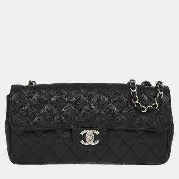 Pre Owned Chanel Black Calfskin East West Shoulder Bag