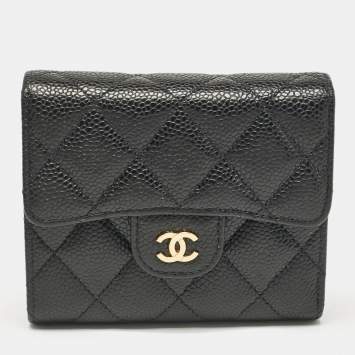 Pre Owned Chanel Black Quilted Caviar Leather Classic Trifold Wallet