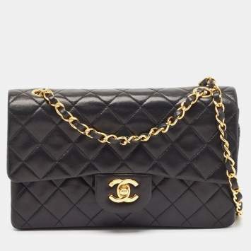 Pre Owned Chanel Black Quilted Leather Small Classic Double Flap Bag