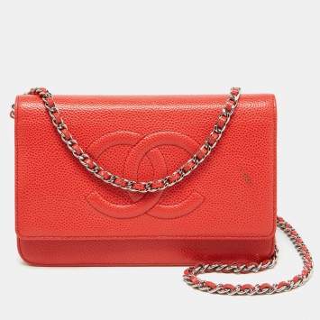 Chanel Orange Caviar Leather Timeless CC Wallet On Chain