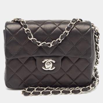 Pre Owned Chanel Black Quilted Leather Mini Square Classic Flap Bag