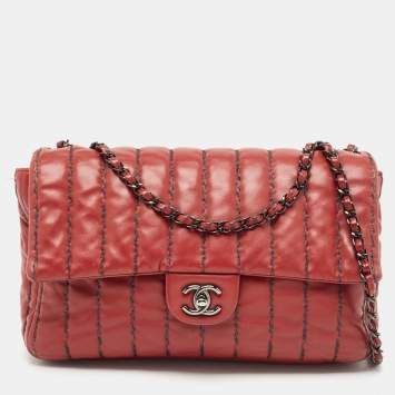 مملوكة مسبقًا Chanel Dark Red Vertical Stitch Leather Jumbo Single Flap Bag