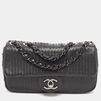 Pre Owned Chanel Black Embossed Leather Small Classic Single Flap Bag