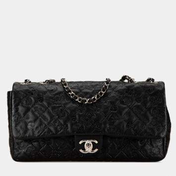 Pre Owned Chanel Black Leather Matelasse Icon Chain Shoulder Handbag