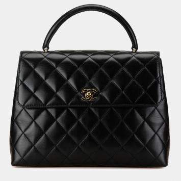 Pre Owned Chanel Black Lambskin Matelasse Coco Mark Flap Bag
